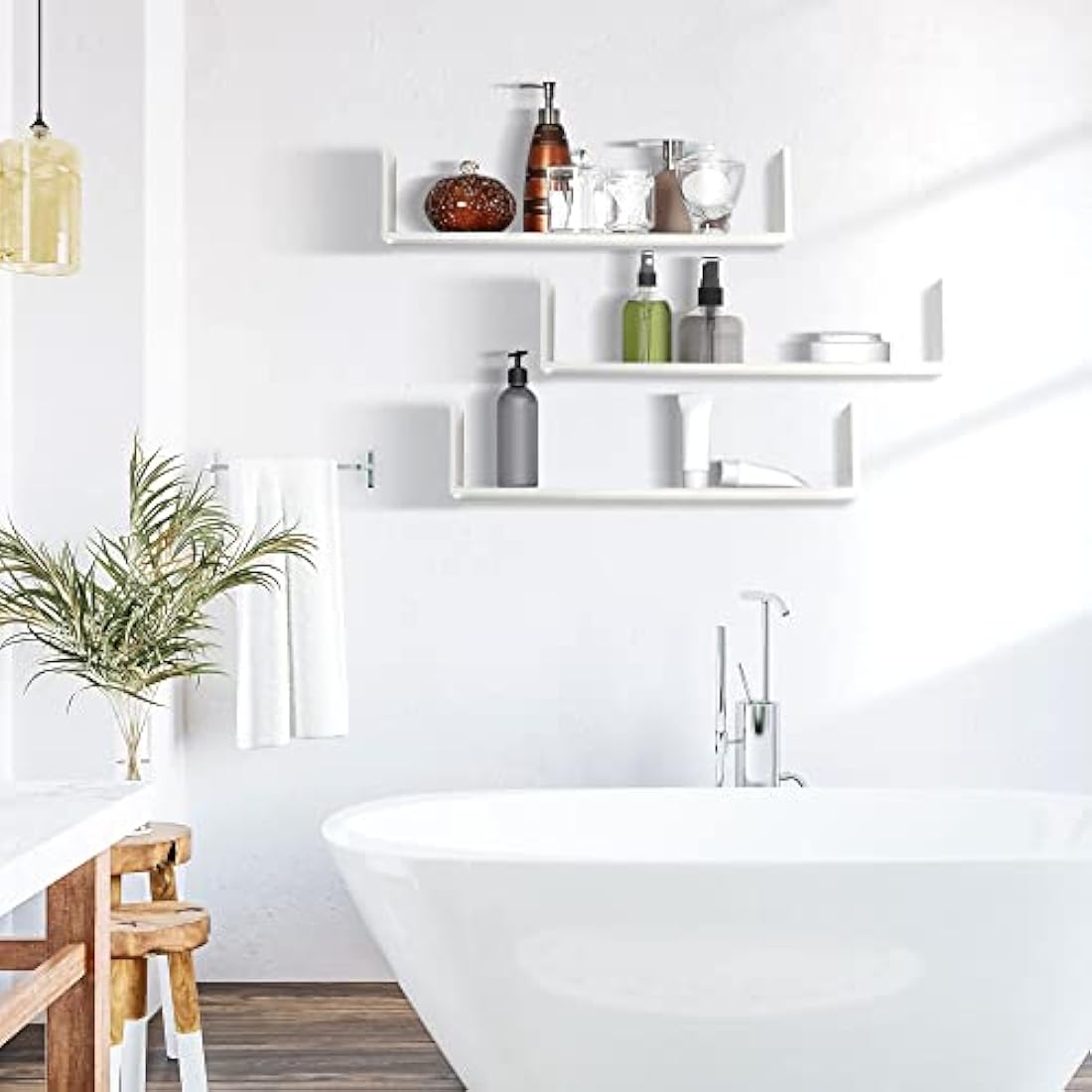 HOMCOM Set of 3 U-Shaped Floating Shelves – White Wooden Wall Storage