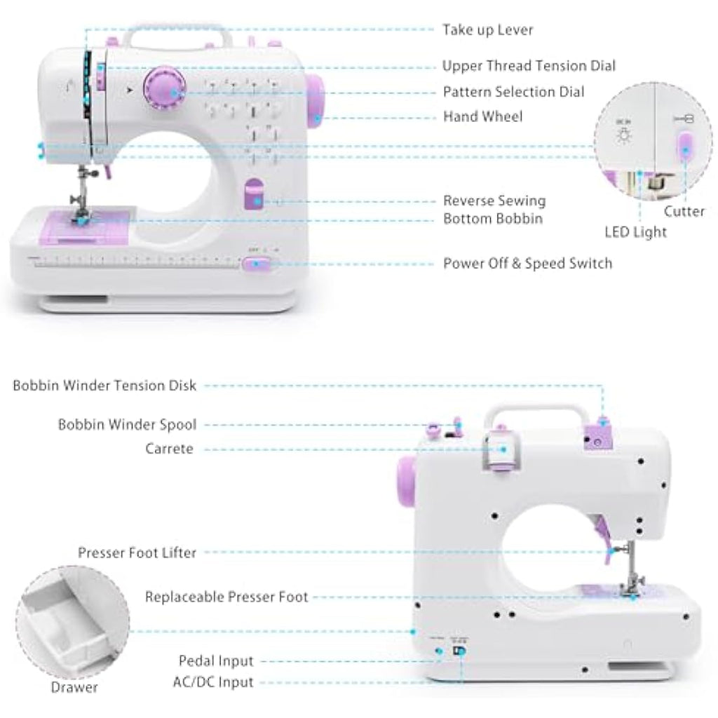 Mini Portable Sewing Machine | 12 Stitches & LED Light Kit