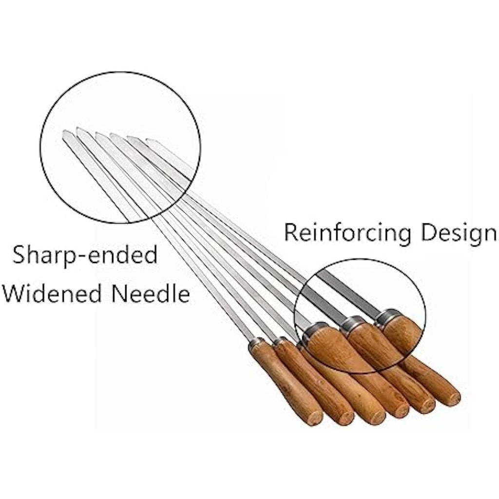 IMEEA Flat Kebab Skewers – 16.5in Stainless Steel BBQ Set with Wood Handle