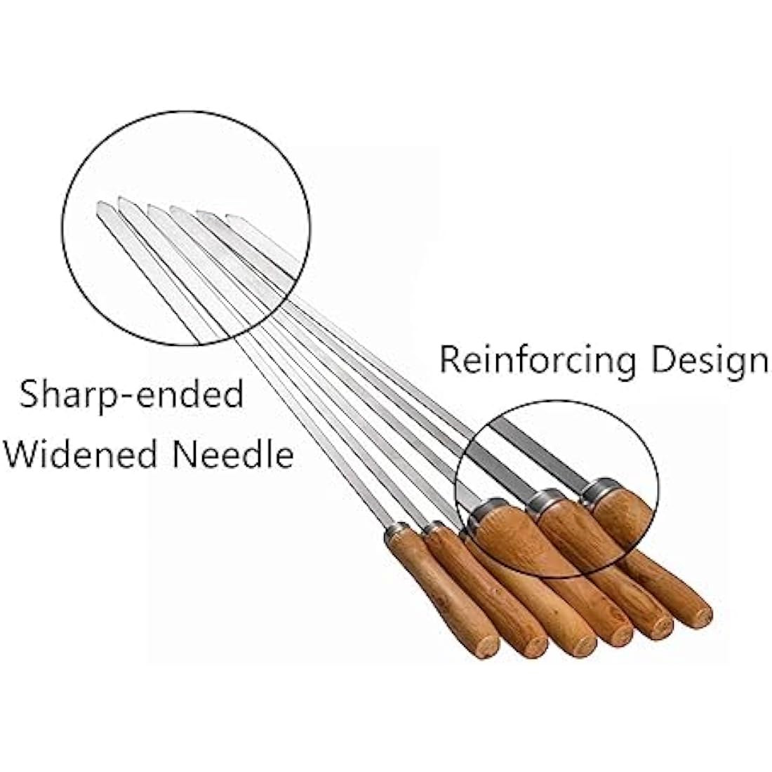 IMEEA Flat Kebab Skewers – 16.5in Stainless Steel BBQ Set with Wood Handle