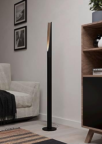 Eglo Barbotto LED Floor Lamp – Black Steel & Wood Uplighter, 54"