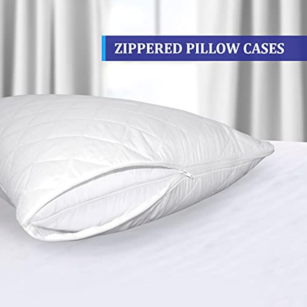 Eutony Quilted Pillow Protectors 2 Pack | Soft Microfiber Zipped Covers