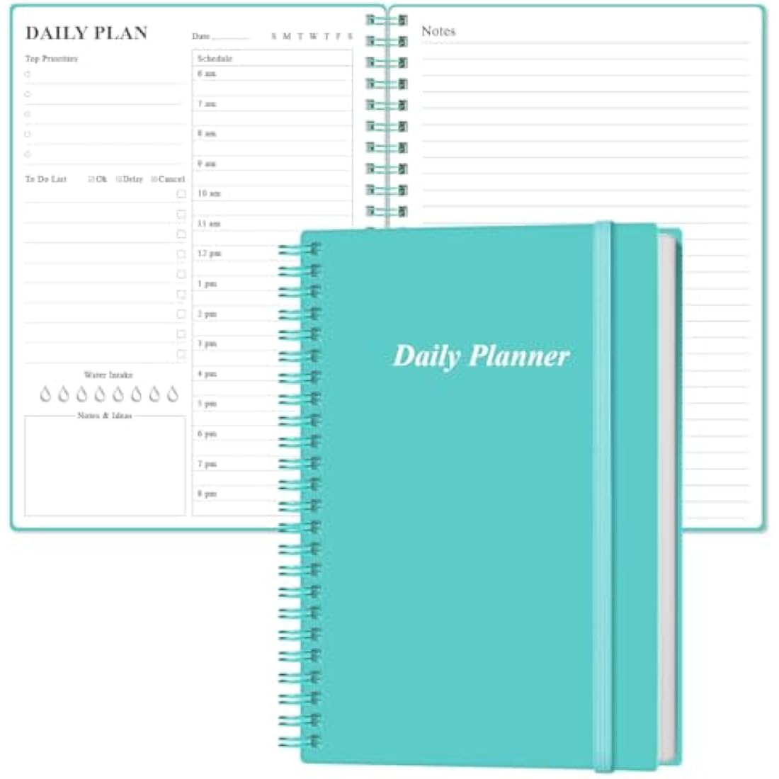 Jolof Store Undated Daily Planner – A5 Spiral To Do List Notebook, Teal