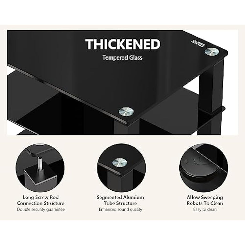 FITUEYES 4-Tier HiFi Rack | Black Tempered Glass AV Media Stand