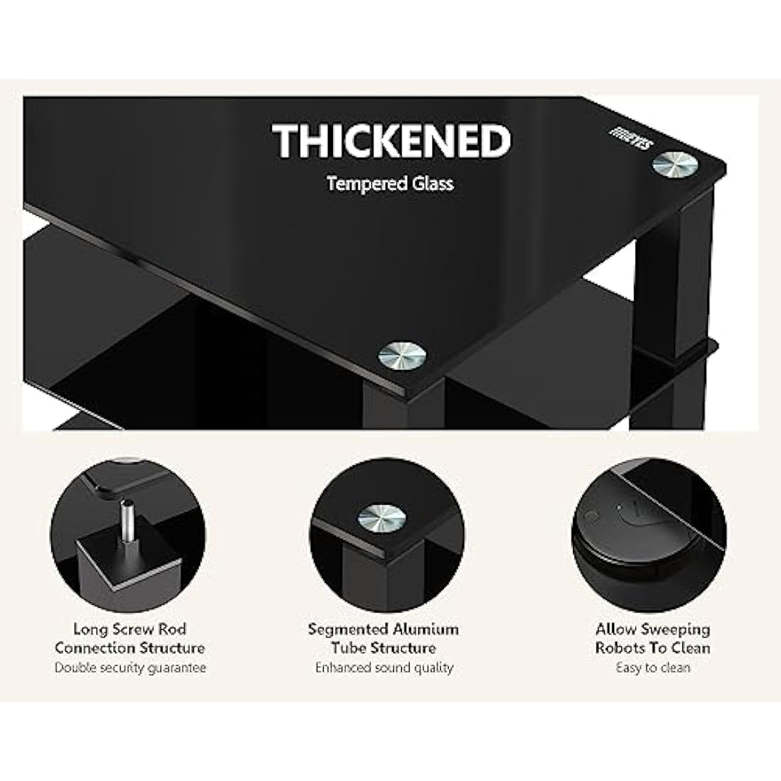 FITUEYES 4-Tier HiFi Rack | Black Tempered Glass AV Media Stand