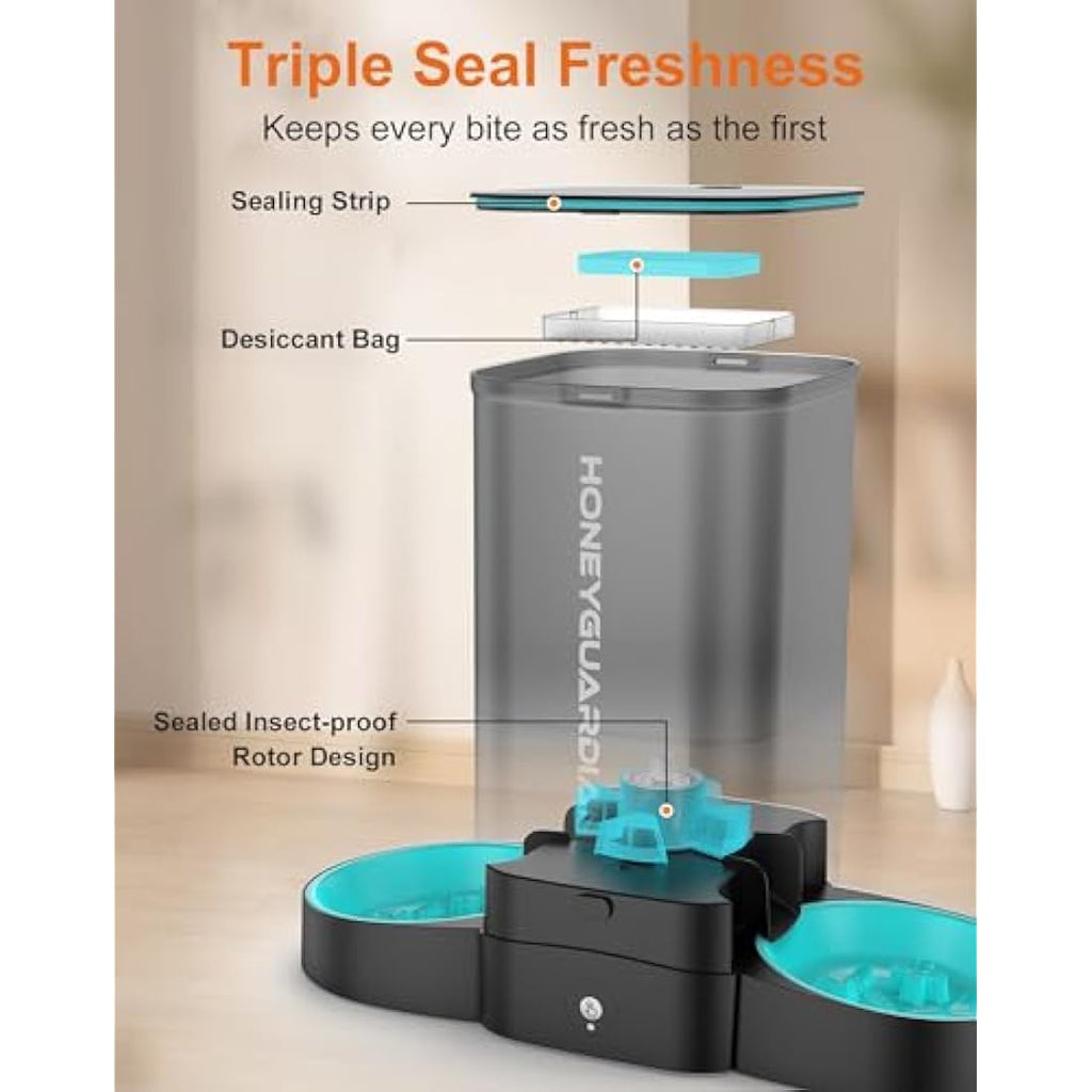 HoneyGuaridan WiFi Automatic Cat Feeder | 3.5L Smart Dual Bowl Pet Dispenser