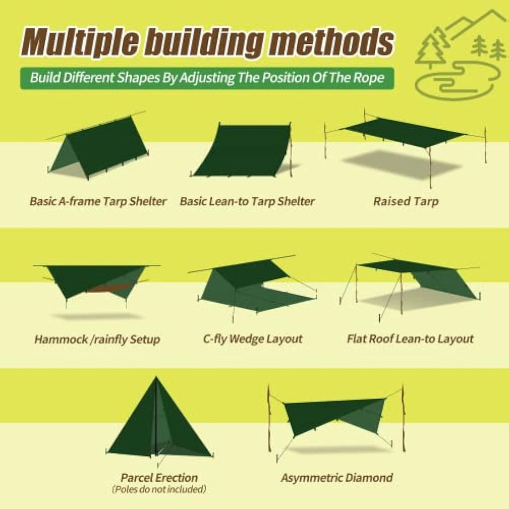 Bessport Waterproof Camping Tent Tarp | PU3000mm Ripstop Hammock Rainfly