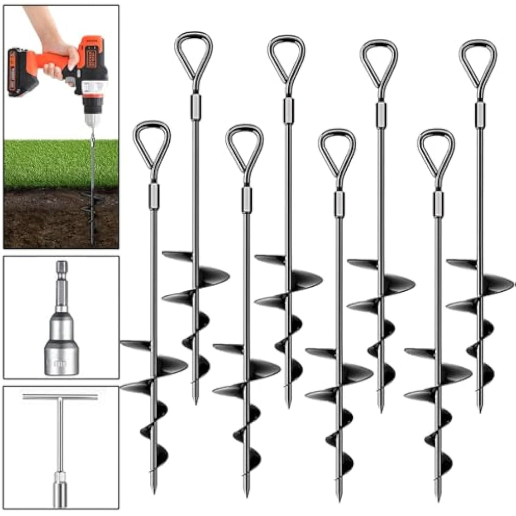 8 Pack Heavy Duty Ground Anchors – 45cm Steel Trampoline Pegs