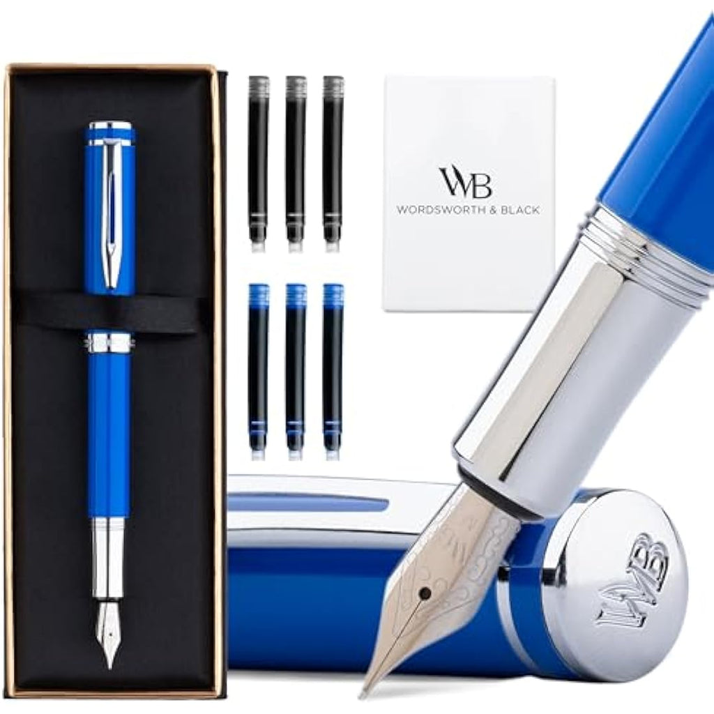 Wordsworth and Black Mini EDC Fountain Pen | Blue Pocket Pen with Medium Nib