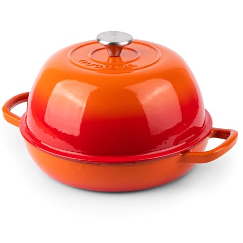 Nuovva Enamelled Cast Iron Dutch Oven - 6 Quart Bread Pot, Orange