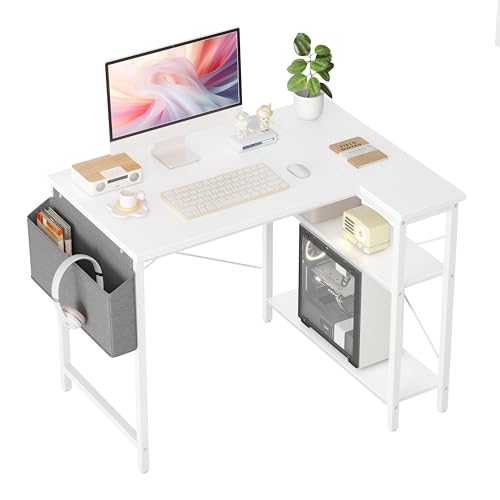 BEXEVUE L-Shaped Corner Desk | 100x70cm Gaming Table with Storage Shelves