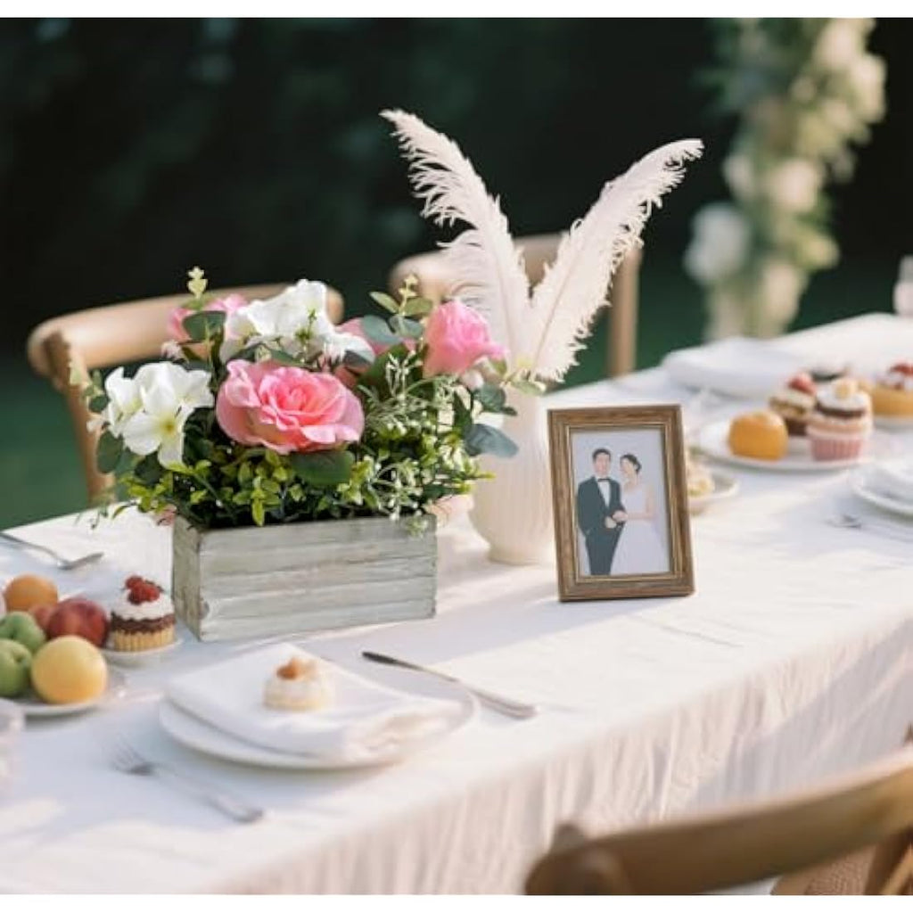 Artificial Pink Roses & Hydrangeas in Wooden Pot Centerpiece