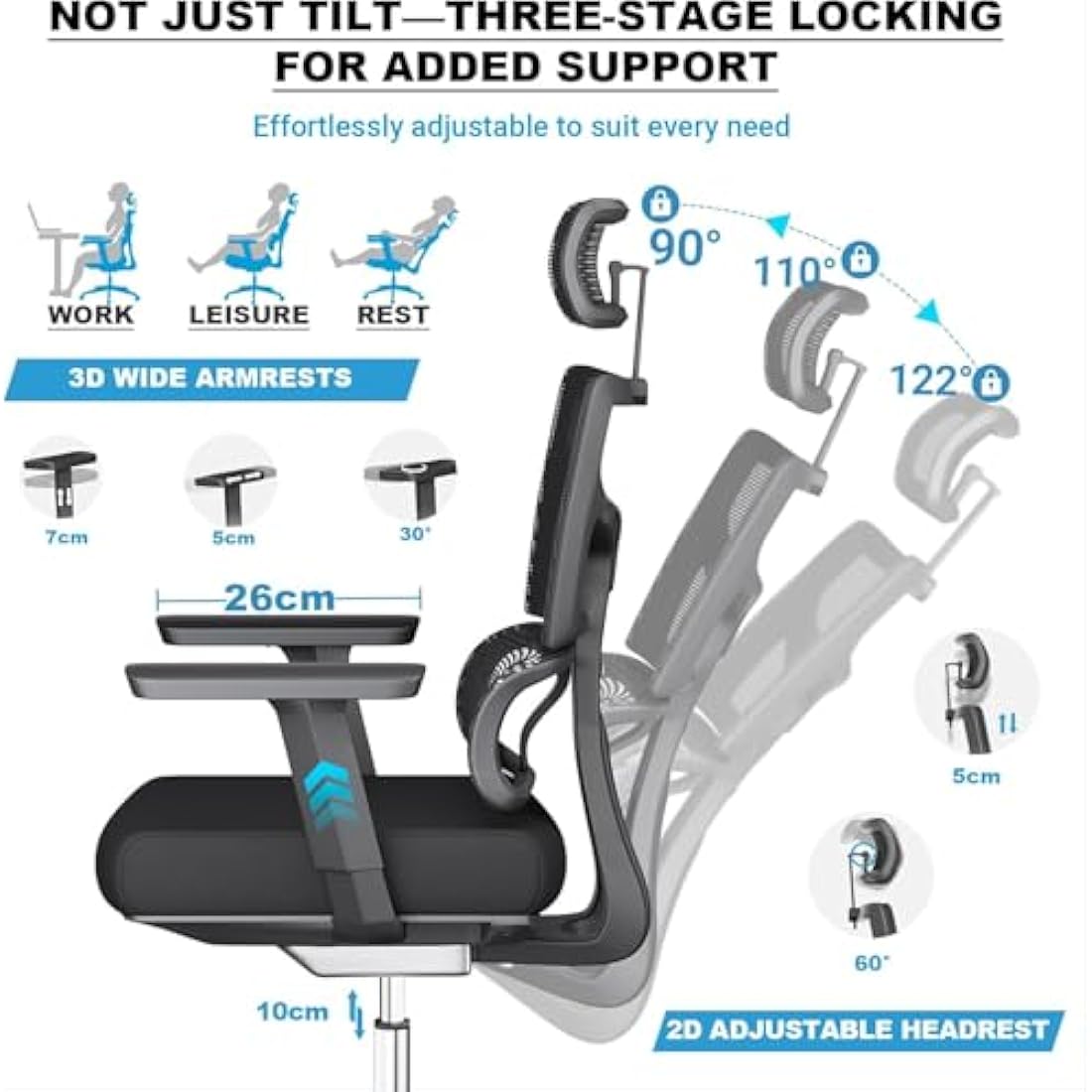 MELOKEA Big and Tall Ergonomic Office Chair - 200kg Heavy Duty Mesh Chair