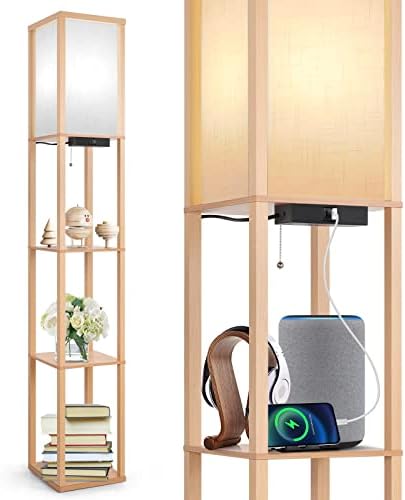 OUTON Shelf Floor Lamp | Wooden Standing Light with USB & Type-C Ports