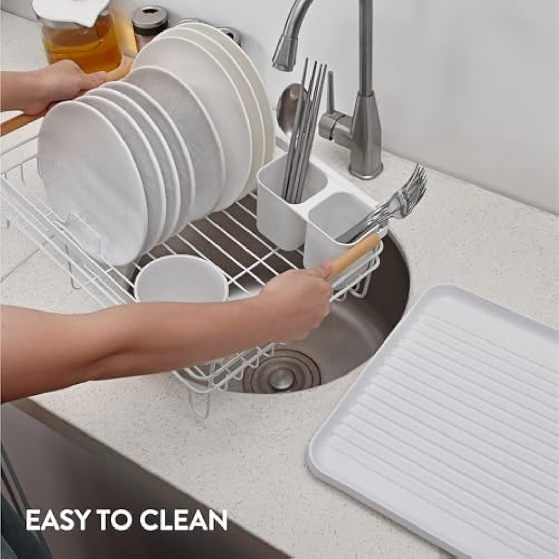 Navaris Dish Drying Rack – Retro Kitchen Drainer with Beechwood Handles