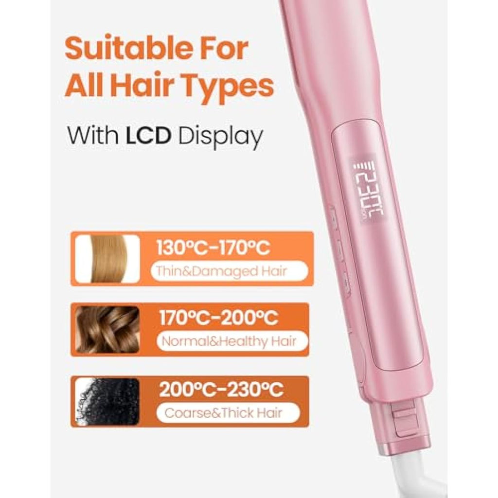 Faszin Ionic Titanium Hair Straightener – Fast Heat Flat Iron with LCD, Pink
