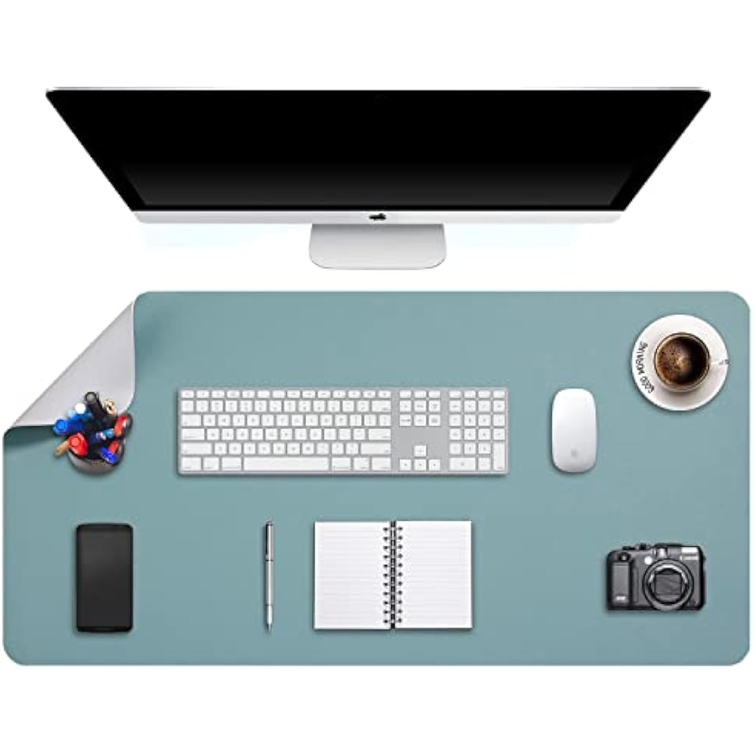 DOBAOJIA Large PU Leather Desk Pad | Waterproof Dual-Side Mat, Grey