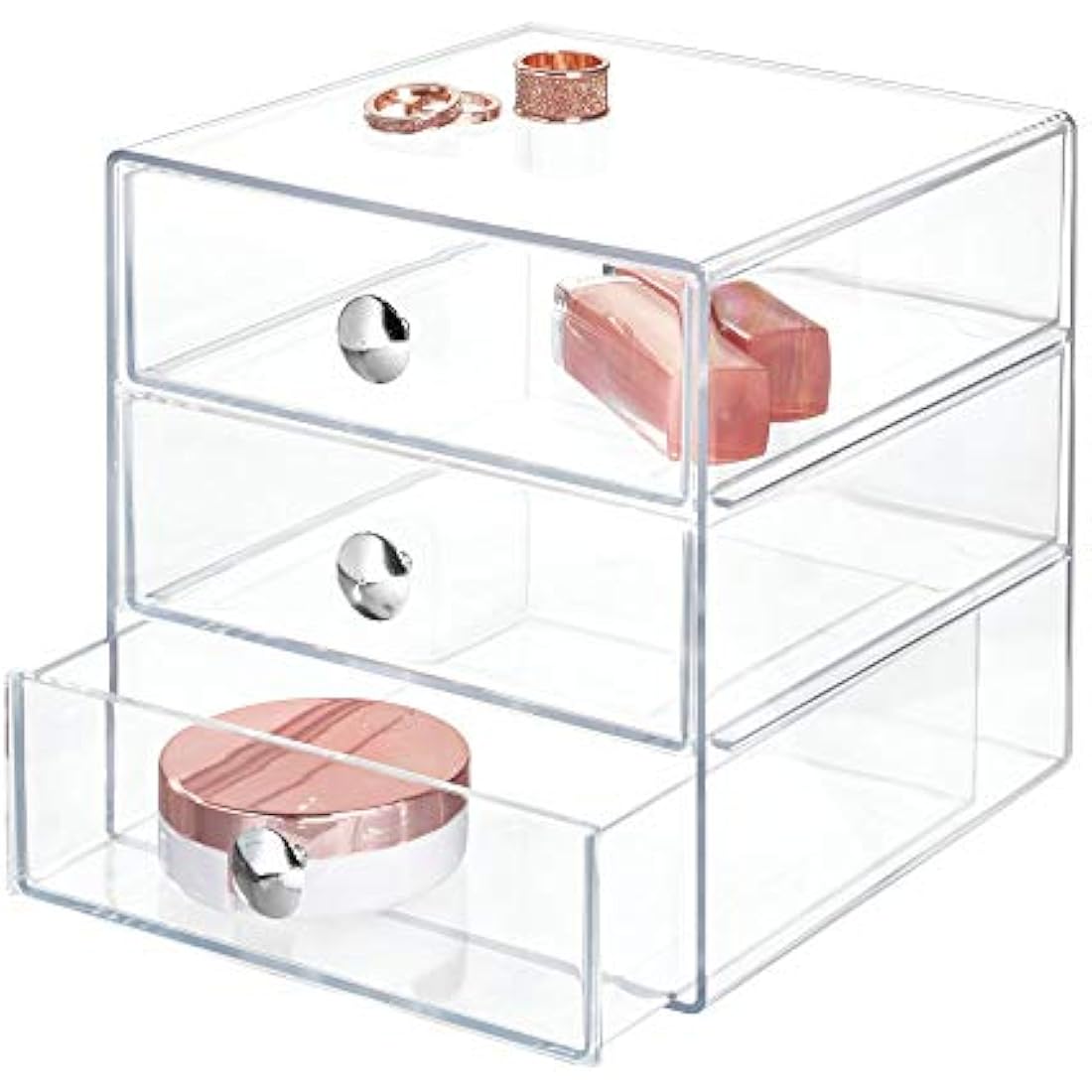 iDesign Clear Makeup Organiser – 3-Drawer Plastic Jewelry Storage Box