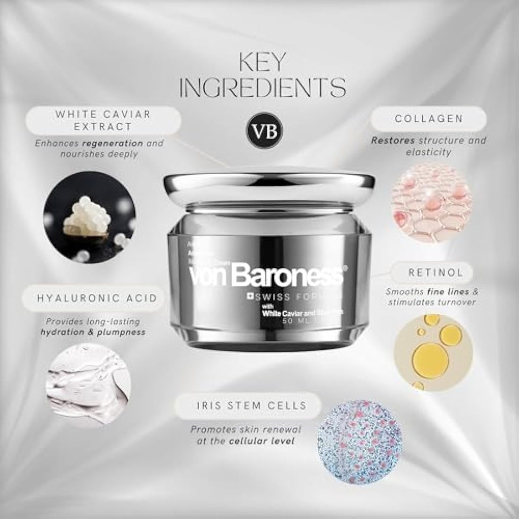 Von Baroness Anti-Aging Face Cream | White Caviar & Retinol Moisturizer
