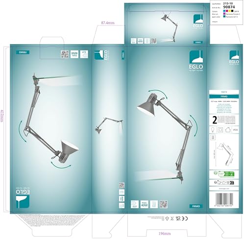 Eglo Firmo Silver Adjustable Clip-On Desk Lamp | Modern Task Light