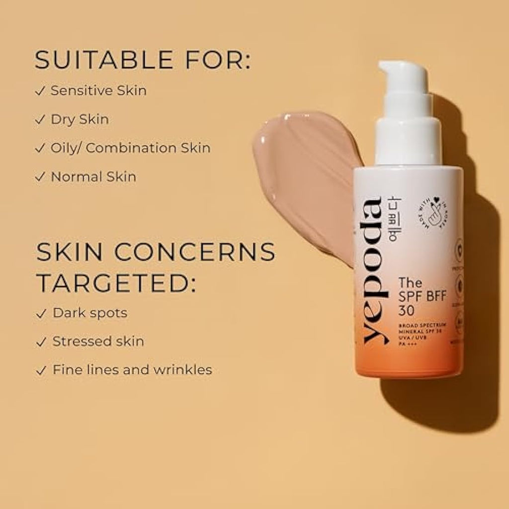 Yepoda Tinted Mineral Sunscreen SPF 30 – Zinc Oxide & Hyaluronic Acid
