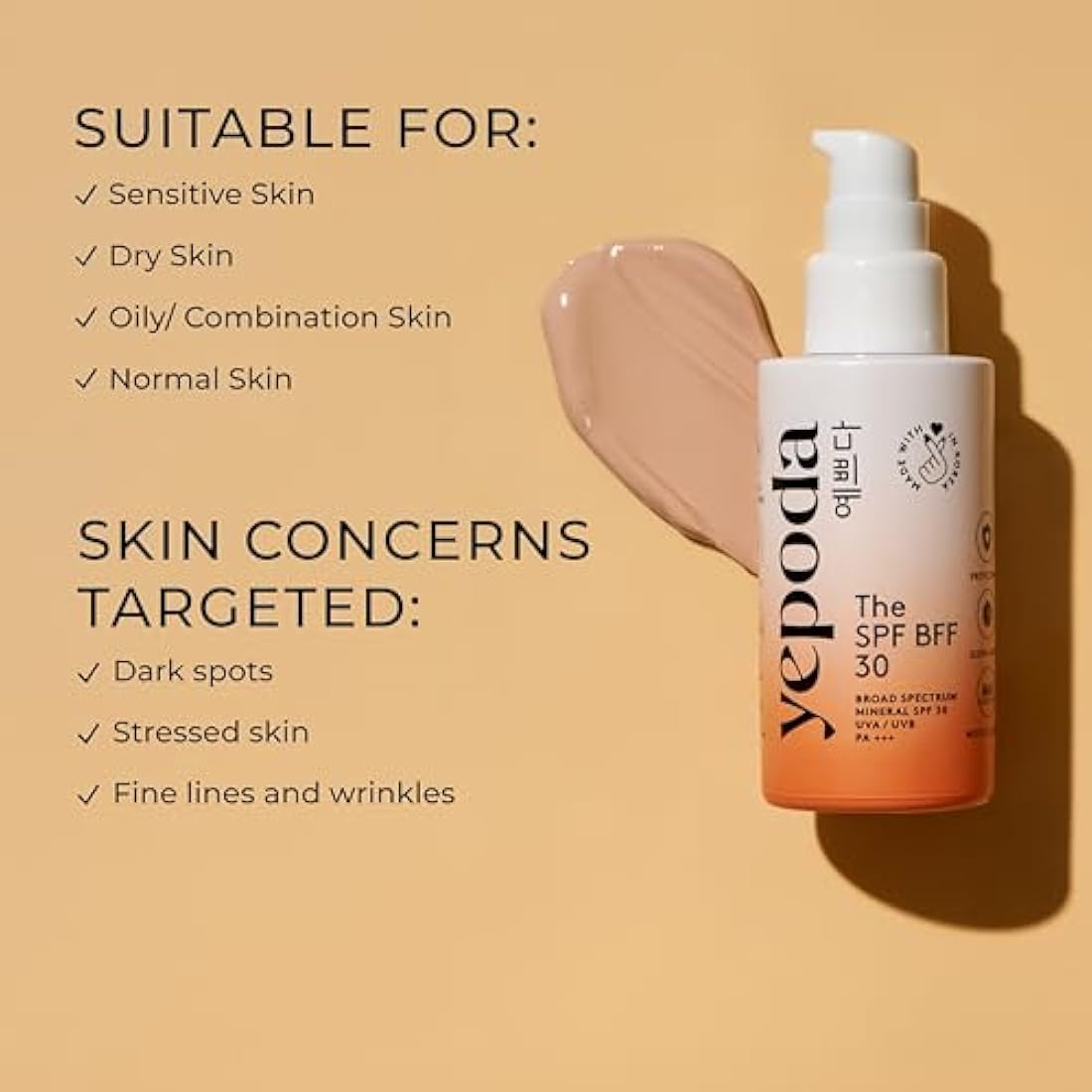 Yepoda Tinted Mineral Sunscreen SPF 30 – Zinc Oxide & Hyaluronic Acid