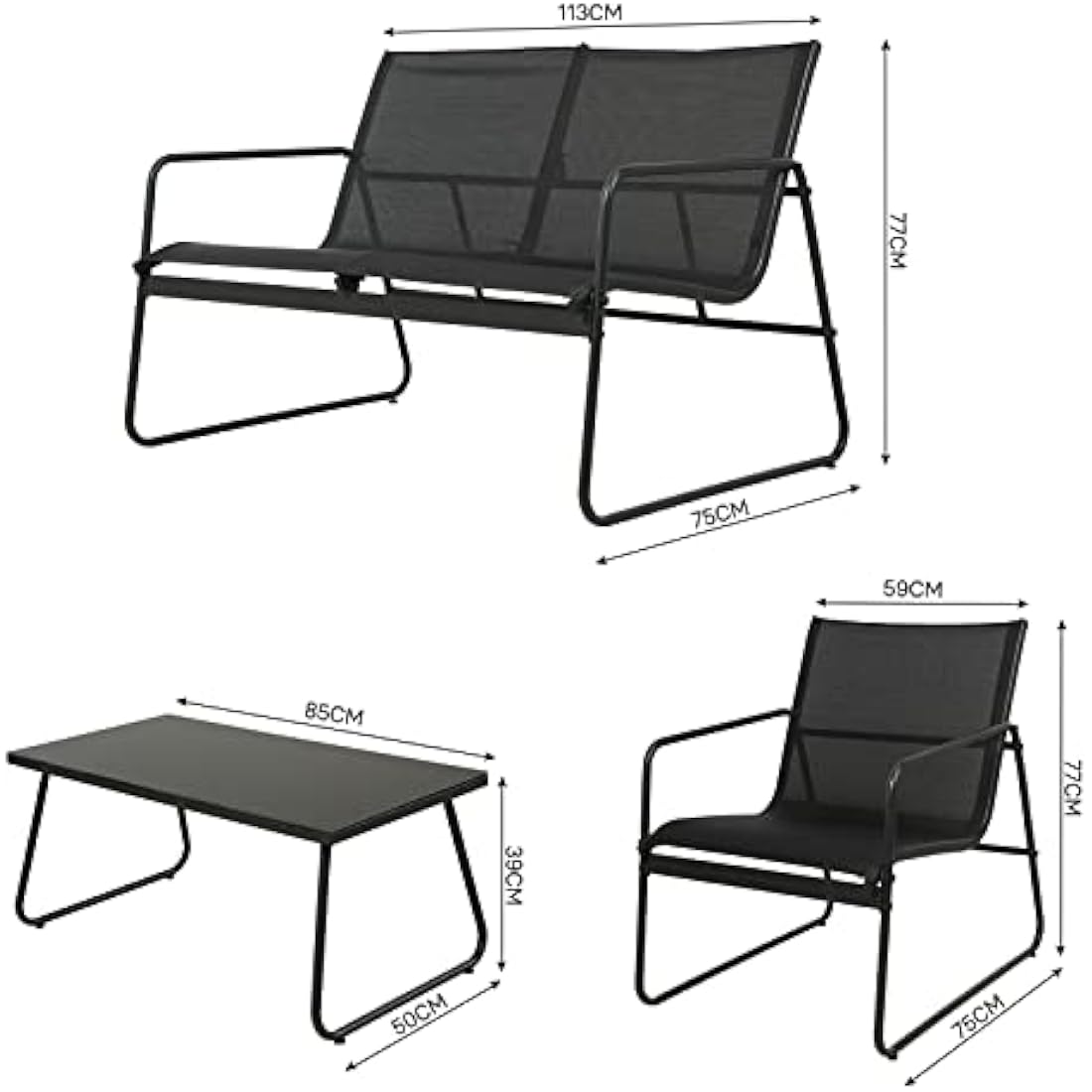 4-Piece Outdoor Patio Furniture Set – Steel Garden Conversation Set