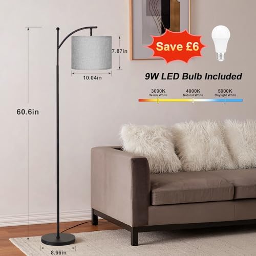 Aooshine 60" Modern Floor Lamp | 3 Color Temperatures | Grey Shade
