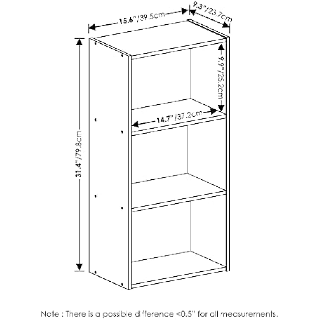 Furinno Luder 3-Tier Open Shelf Bookcase | White Composite Wood Storage