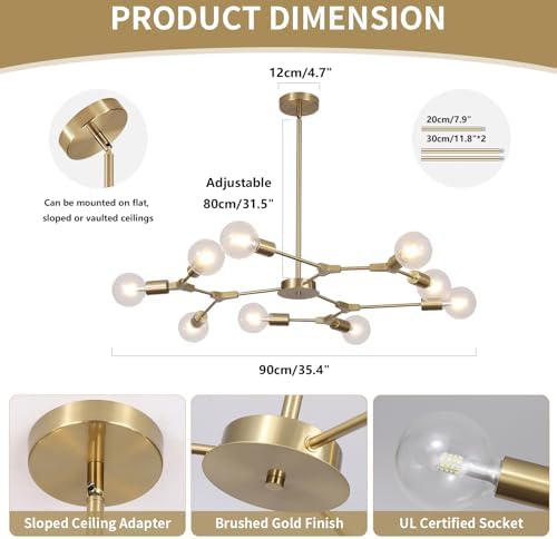 Jolof Store Modern Sputnik Chandelier – 9-Light Gold Mid Century Pendant