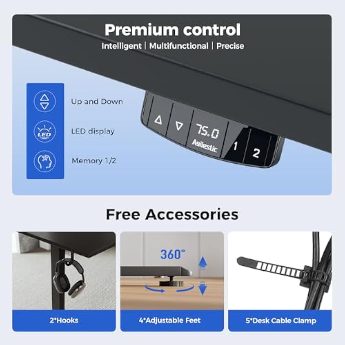 Agilestic Electric Standing Desk – 100x60cm Height Adjustable Desk