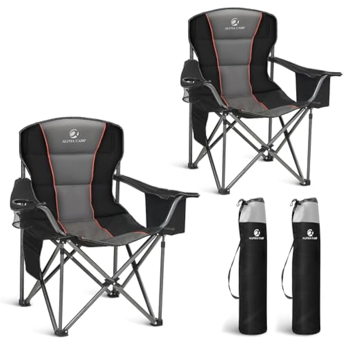 LET'S CAMP Heavy Duty Folding Camping Chair – Oversized Padded Set of 2