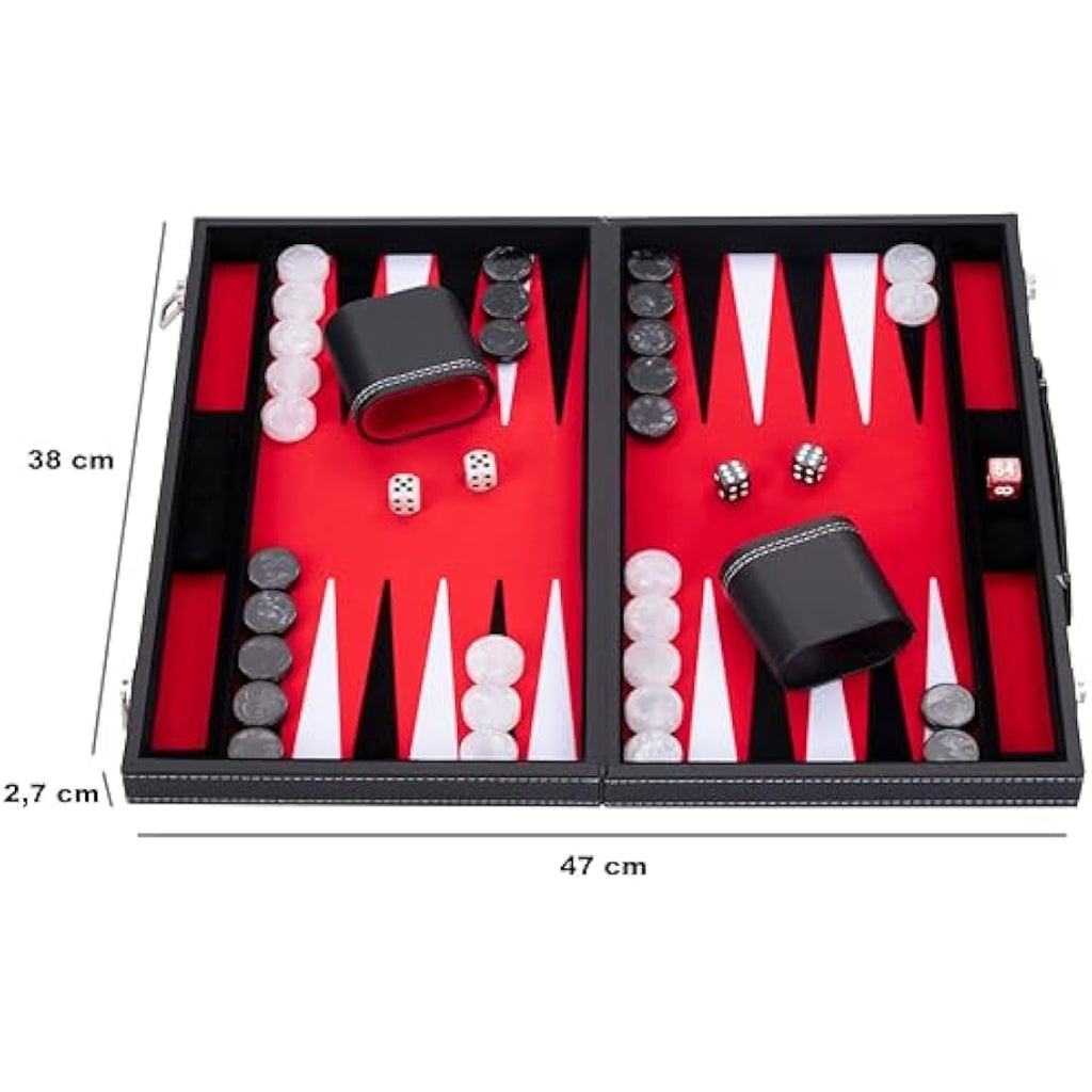 Engelhart Luxury Backgammon Set – 15 Inch Red Faux Leather Case
