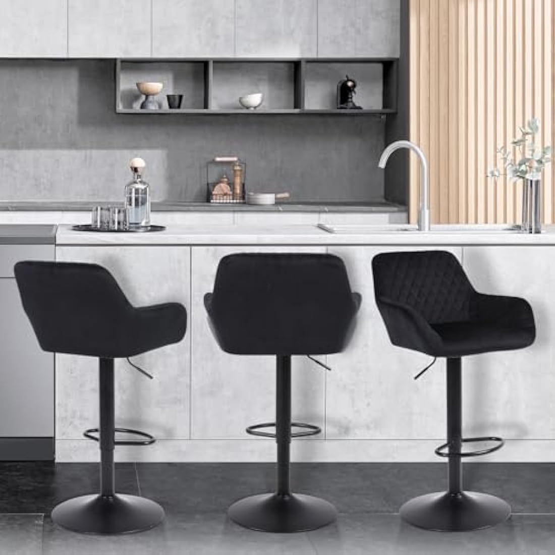 Velvet Swivel Bar Stools Set of 2 | Adjustable Counter Chairs