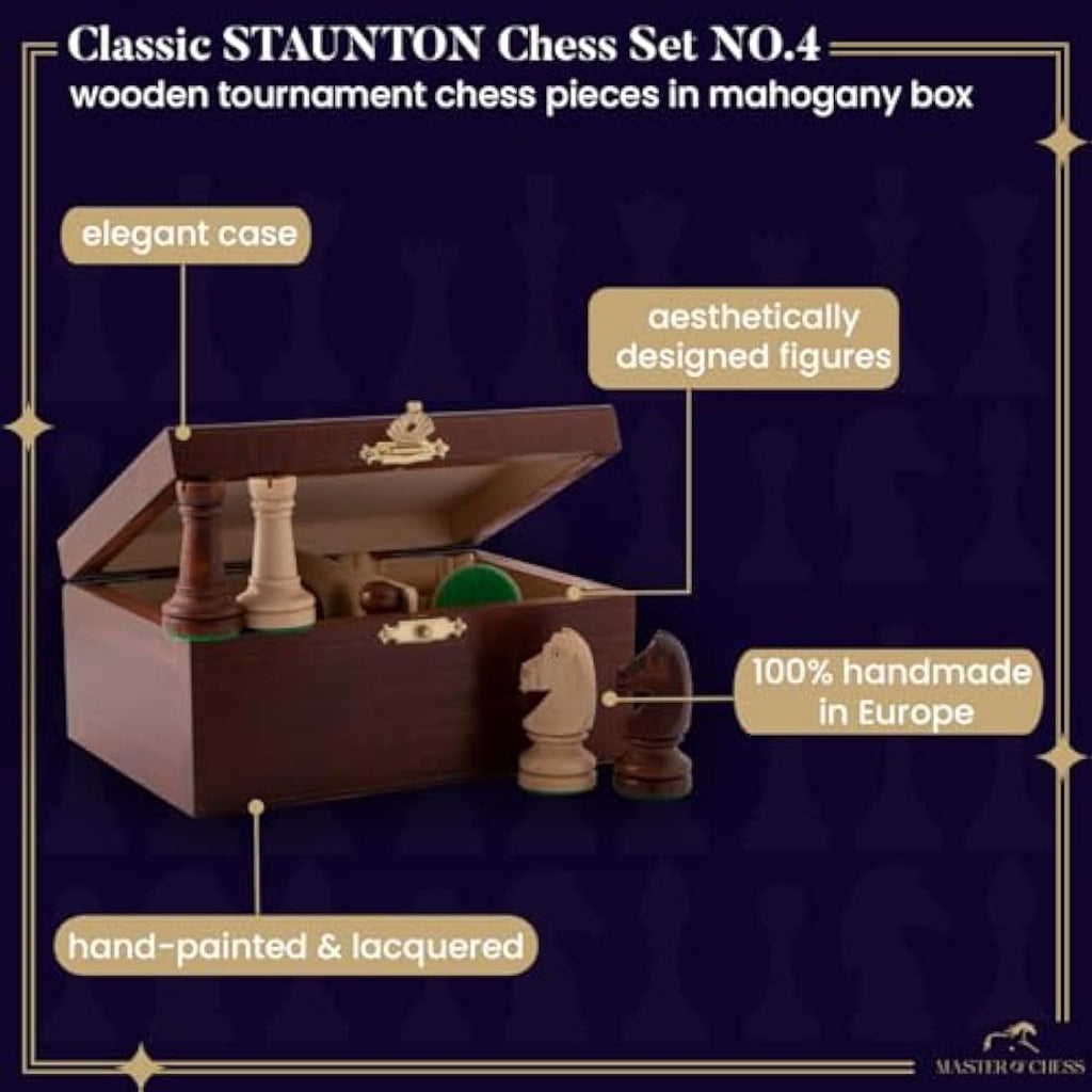 Staunton No. 4 Wooden Chess Pieces in Mahogany Box