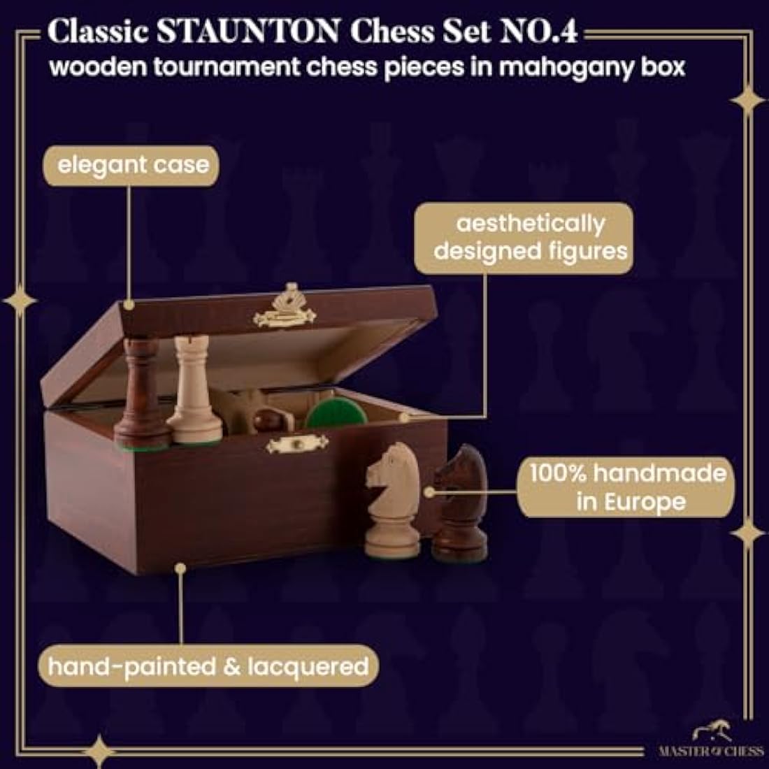 Staunton No. 4 Wooden Chess Pieces in Mahogany Box