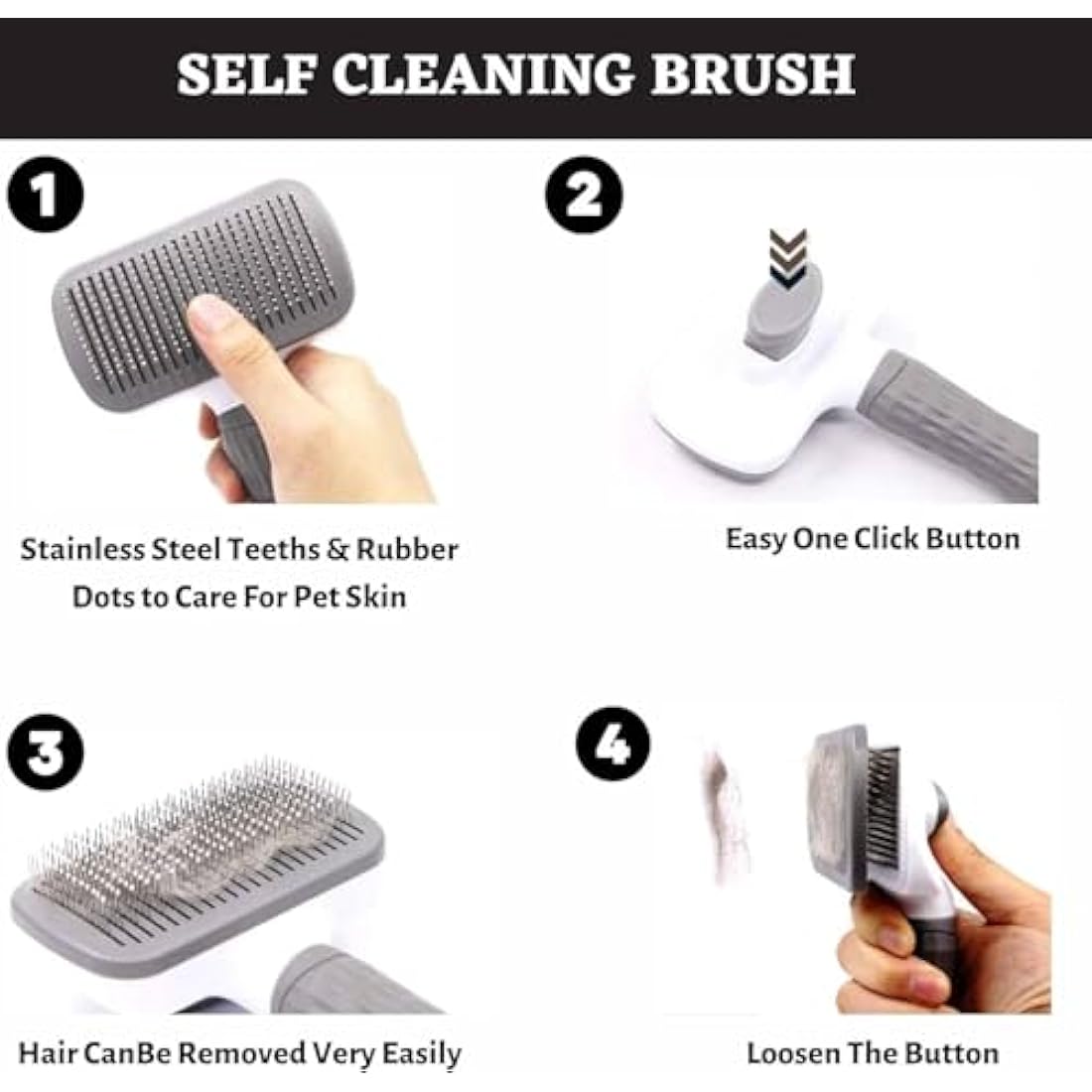 Self-Cleaning Slicker Brush for Dogs and Cats - Grey