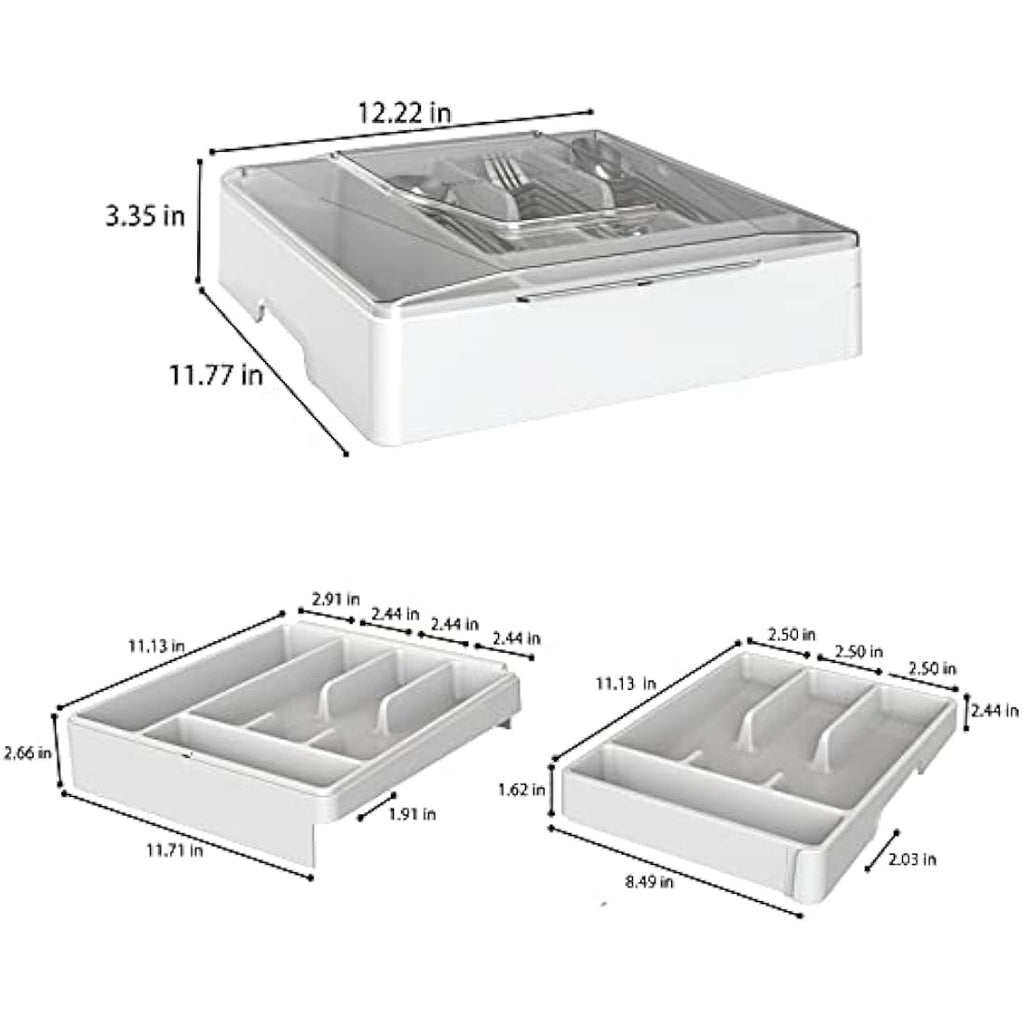 WURDON 2-Tier Silverware Organizer with Lid – 9 Compartment Cutlery Tray