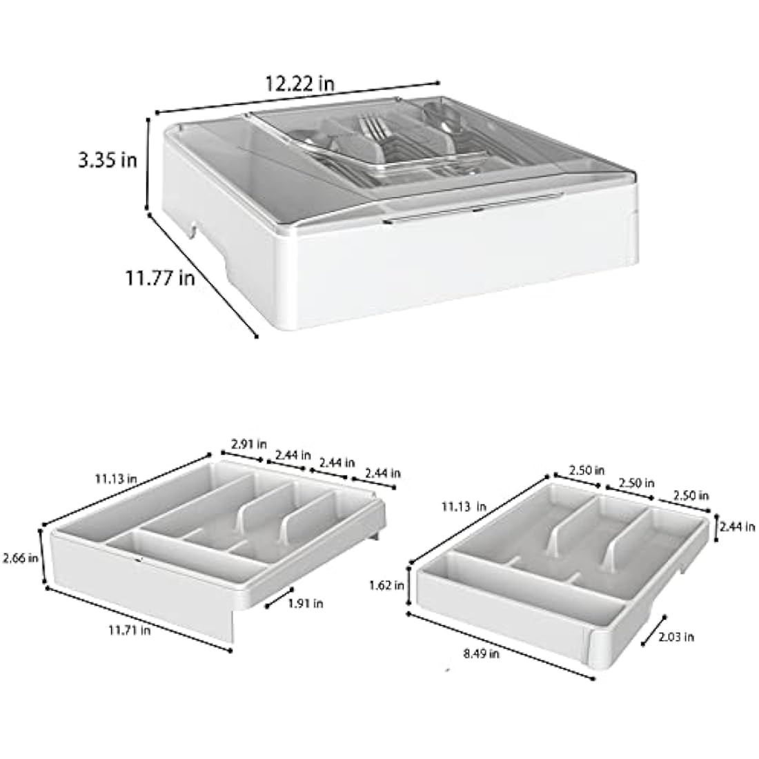 WURDON 2-Tier Silverware Organizer with Lid – 9 Compartment Cutlery Tray