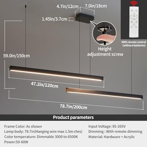 200cm Linear LED Pendant Light – Dimmable Kitchen Island Chandelier
