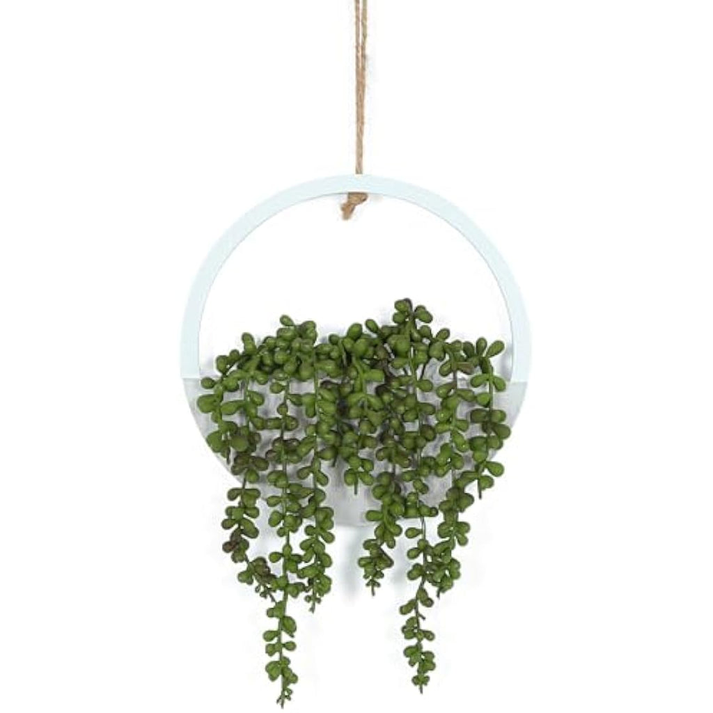 Hobyhoon Artificial String of Pearls Hanging Plant in Wooden Pot