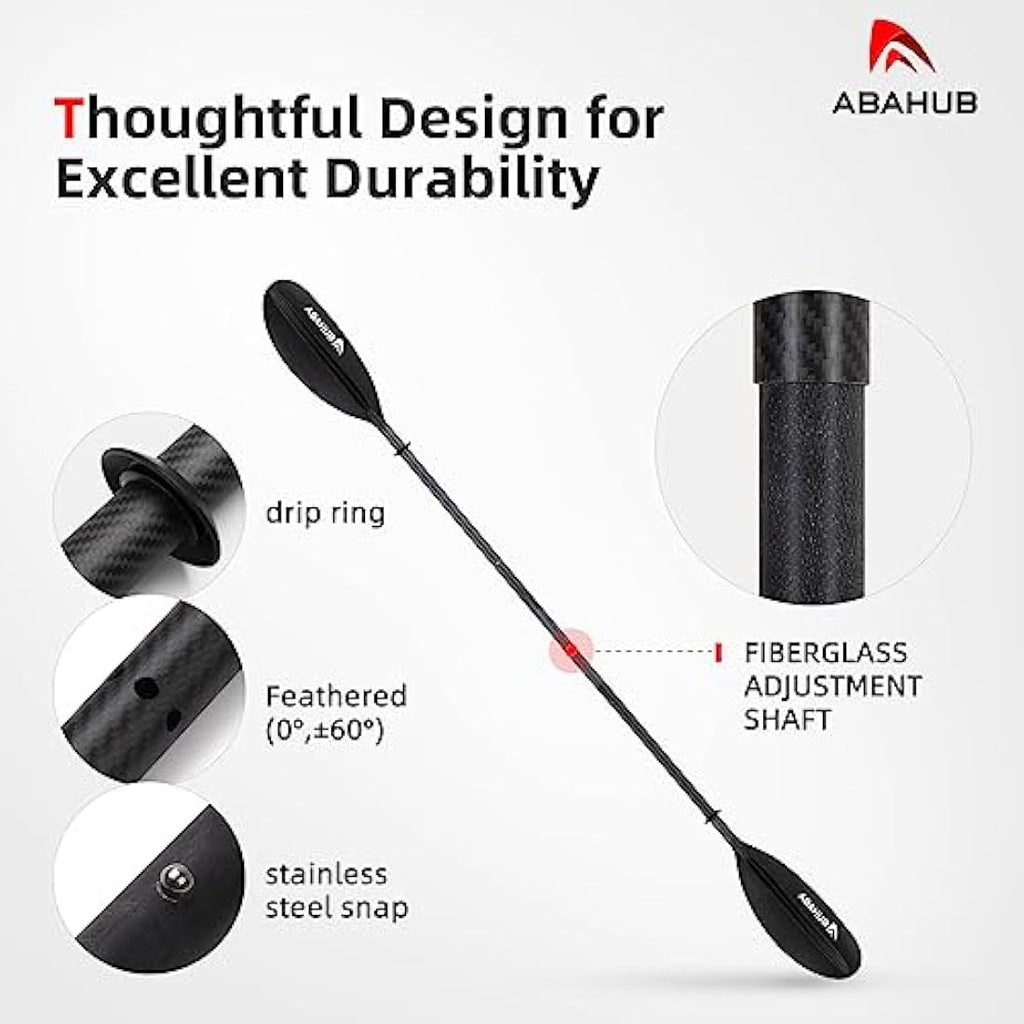 Abahub 3-Piece Carbon Fiber Kayak Paddle | Adjustable 220-240cm