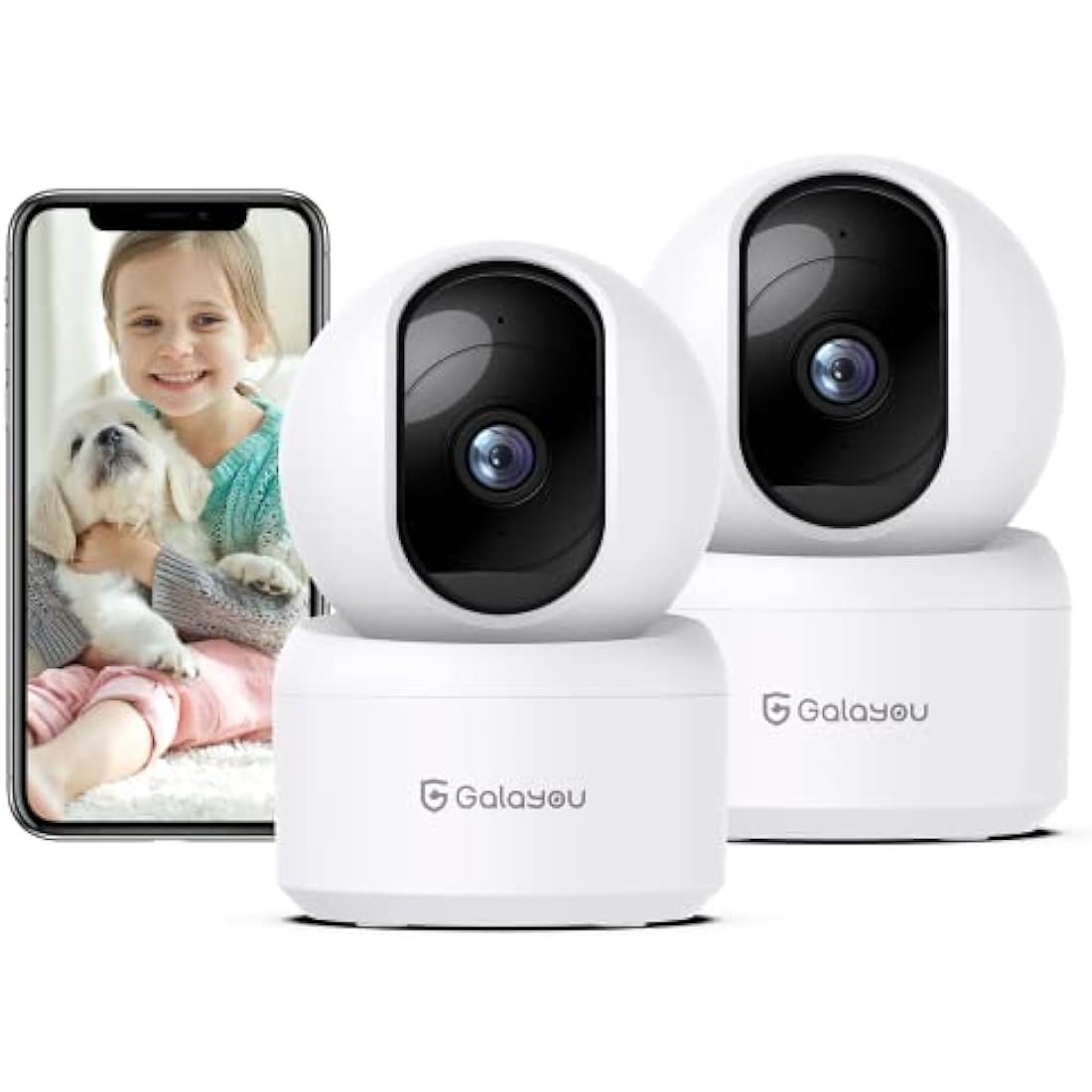 GALAYOU 2K WiFi Pet Camera | 360° Indoor Security Baby Monitor (2-Pack)