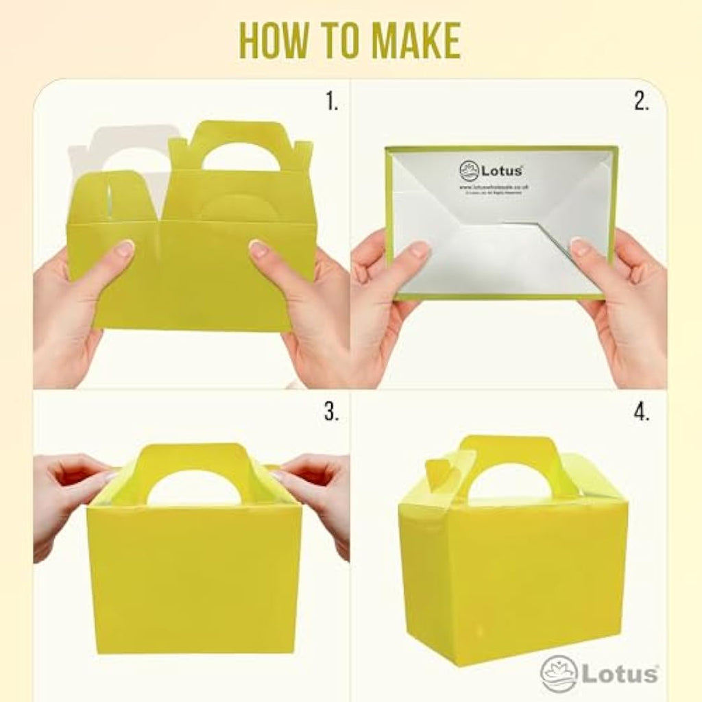 Lotus Yellow Children's Party Food Boxes - Recyclable Meal Box (50 Pack)