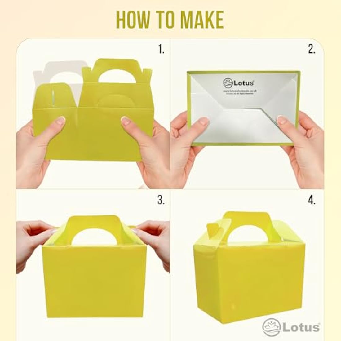 Lotus Yellow Children's Party Food Boxes - Recyclable Meal Box (50 Pack)