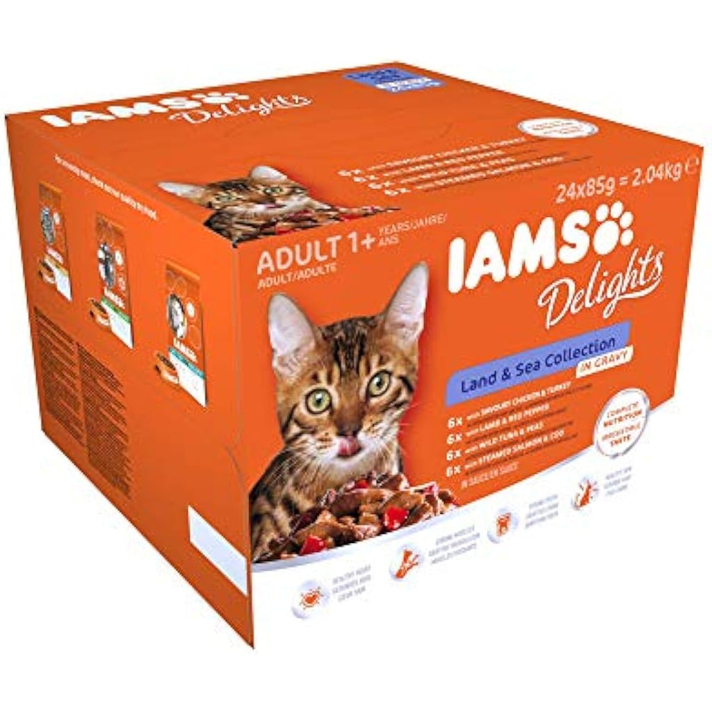 IAMS Delights Adult Wet Cat Food | Meat & Fish in Gravy | 24 x 85g