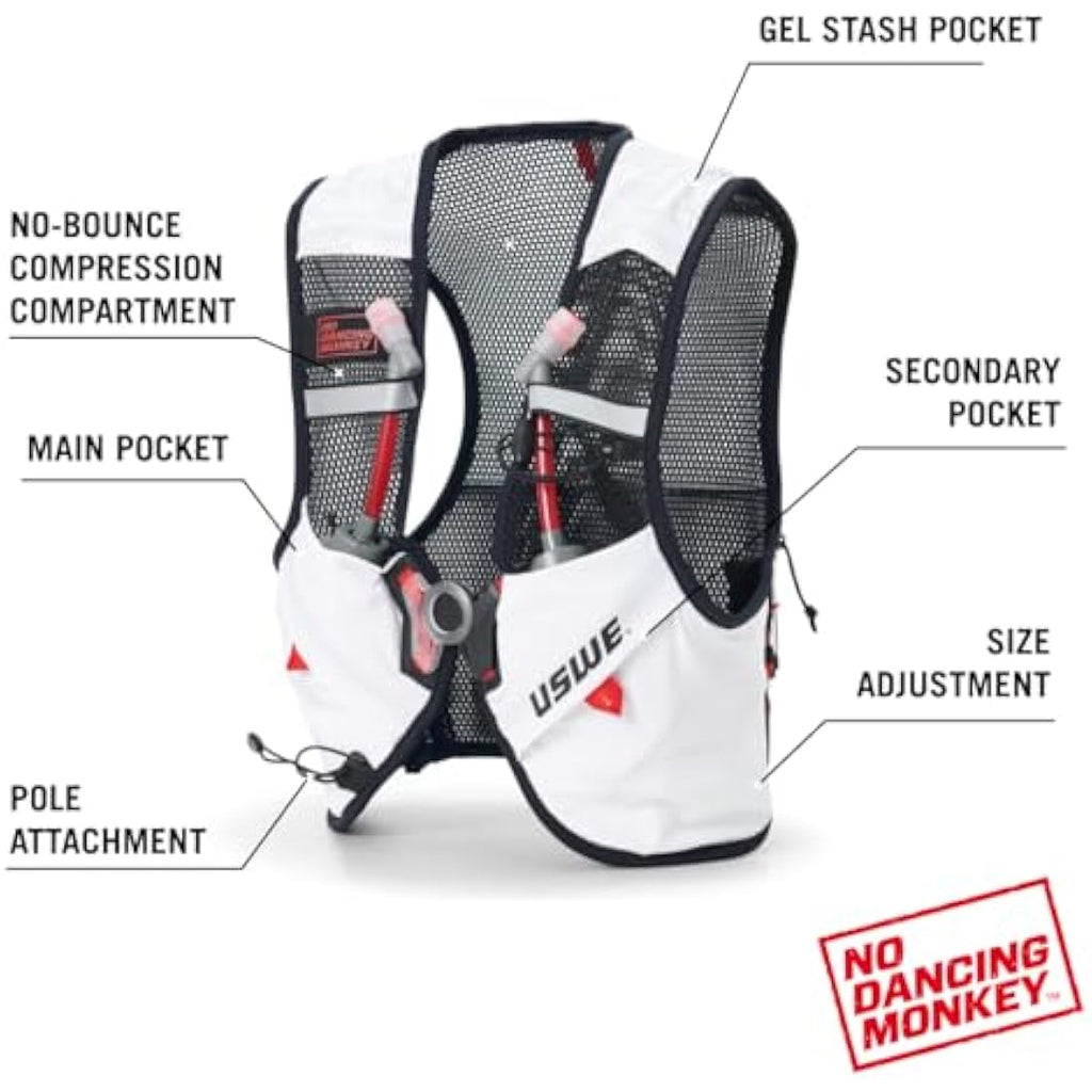USWE Pace 2L Running Vest Hydration Pack with 2 UltraFlasks – White/Black
