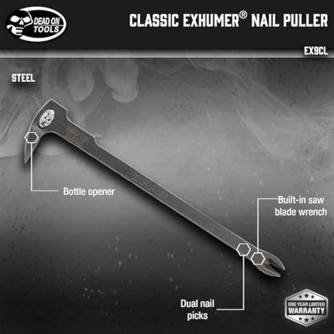 Dead On Tools EX9CL Exhumer Nail Puller | 10-5/8-Inch Silver Steel