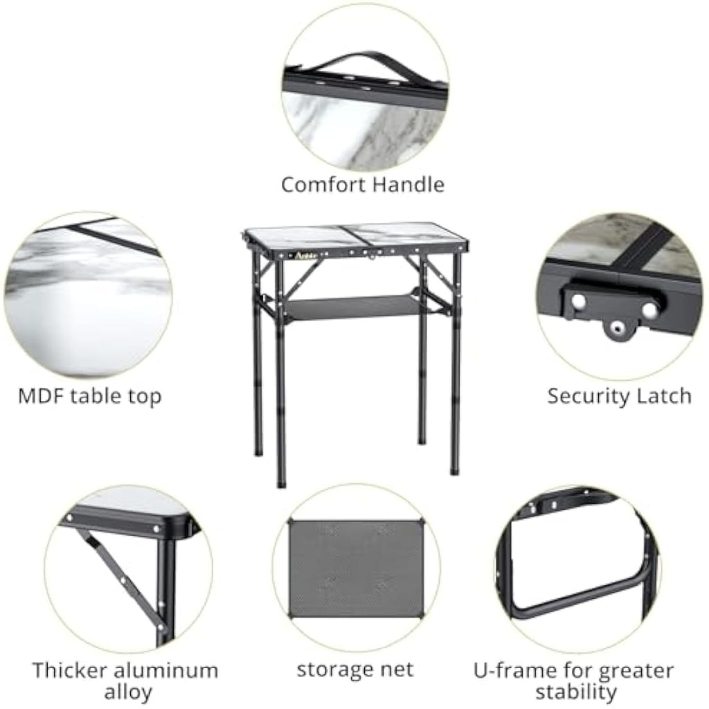Anbte Folding Camping Table – Adjustable Aluminum Portable Table with Net