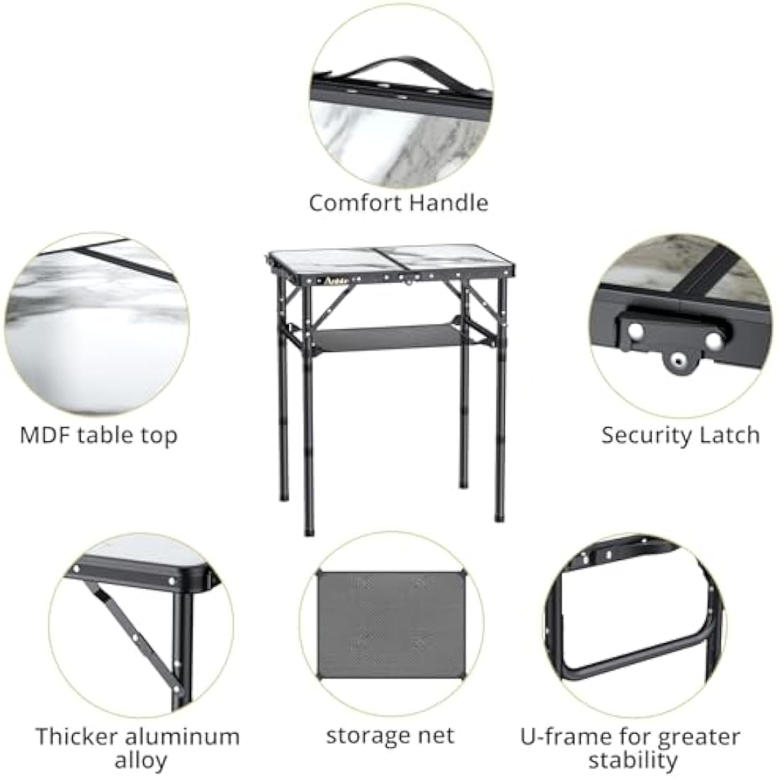 Anbte Folding Camping Table – Adjustable Aluminum Portable Table with Net